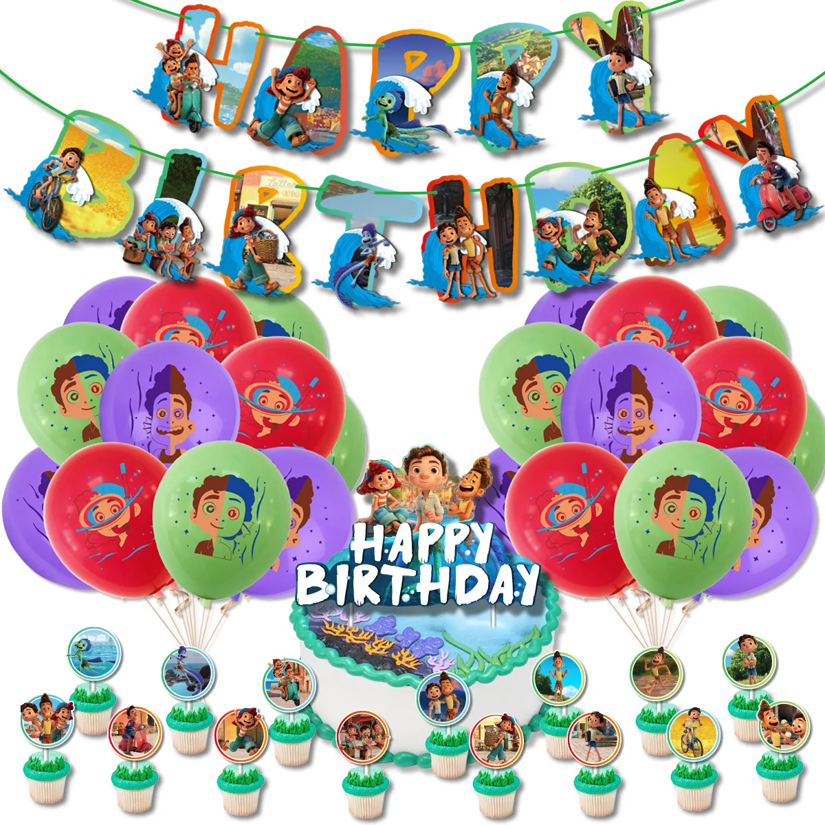 Disney Anime Summer Friends Sunny Luca Theme Party Decoration Children's Birthday Gift Surprise Favorite Cake Insert Balloon Set images - 6