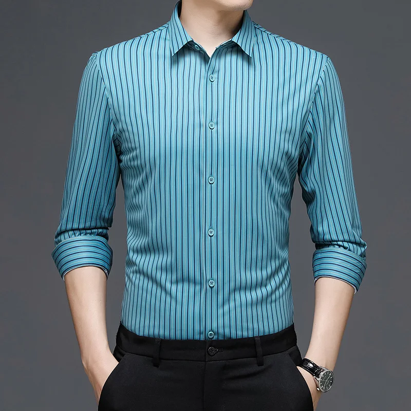 

2021 new striped long-sleeved shirt men trend Korean business casual shirts qwe9726