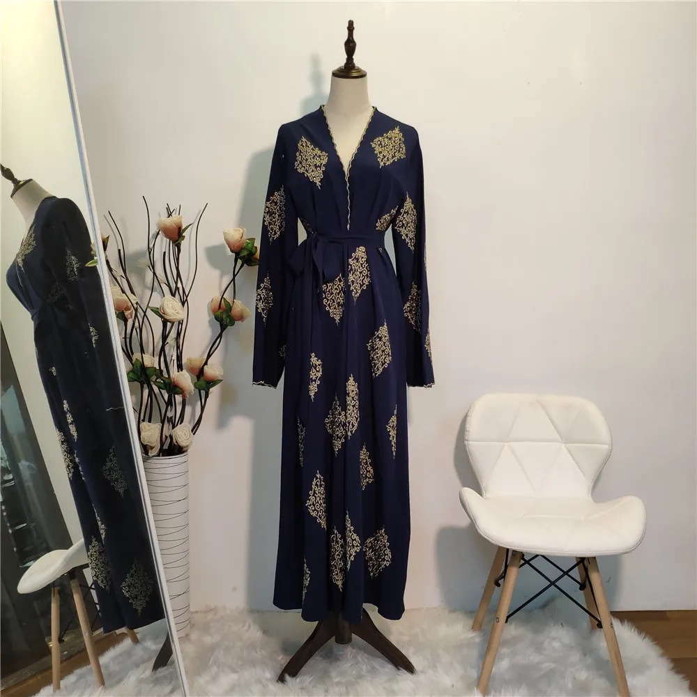 Wepbel Africa Lace Up Ramadan Dress Gold Thread Muslim Abaya Long Sleeve Embroidere Islamic Cardigan Dubai Robe Kimono Loose