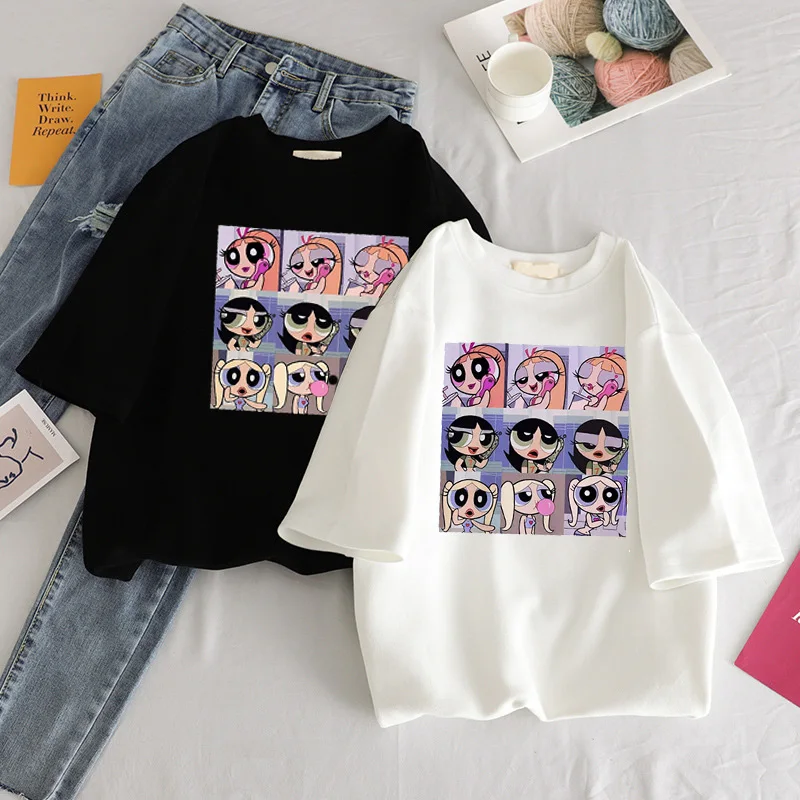 Летние повседневные женские футболки Ulzzang уличная футболка kawaii С мультяшным