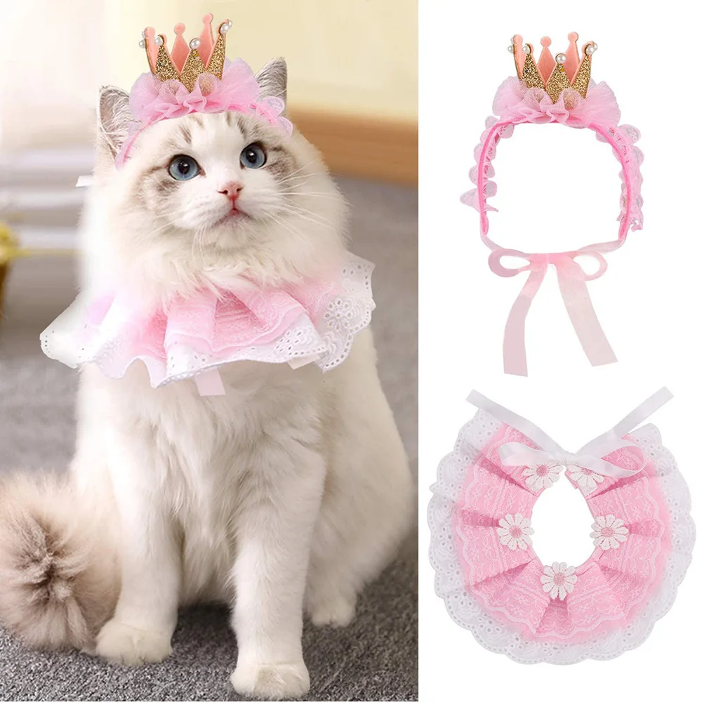 

Vintage Palace Style Cat Assessoires Princess Crown Collar Suit Costume for Kittens Cosplay Birthday Party Cute Pet Dress Woman