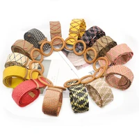 vintage round wood waist belt summer colorful female belt woven belt without needle buckle all match wide belts for women hot