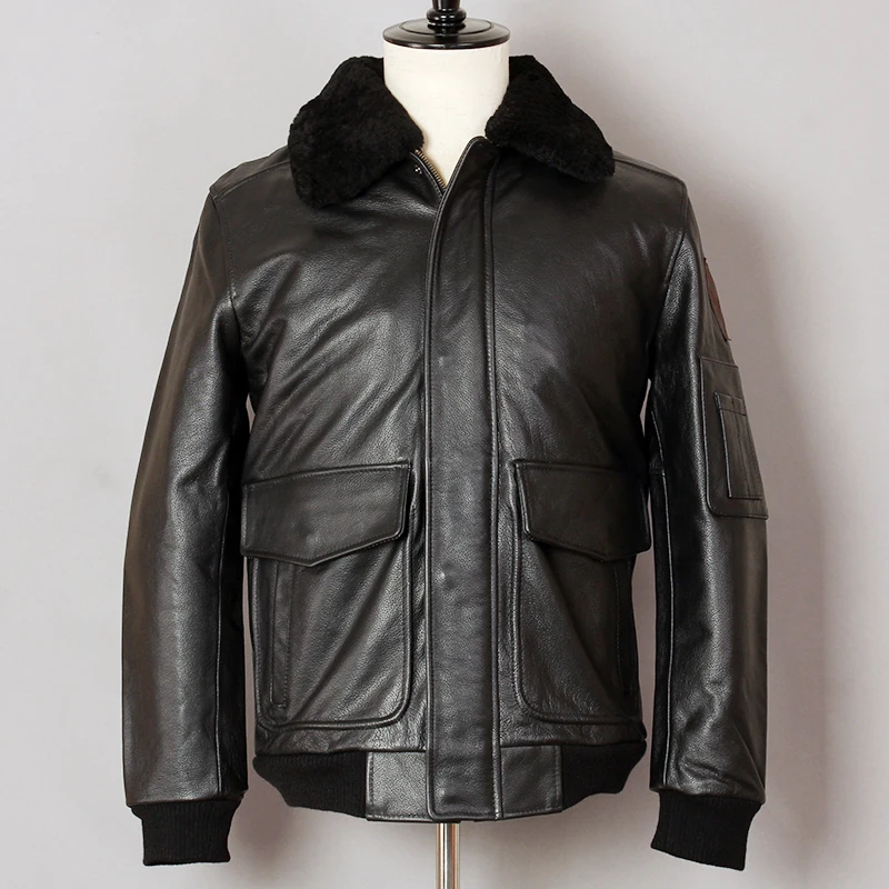 FLY AVIREX Air Force G1 Genuine Men Motorcycle Biker Real Leather Cowskin Winter Coat Fur Collar Bomber Jacket |