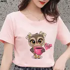 Футболка женская с принтом Совы и кофейного цвета, модная повседневная рубашка в стиле Харадзюку, розовый топ с коротким рукавом, одежда на лето