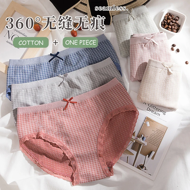 Женские Модные бесшовные трусики со средней талией соблазнительные клетчатые
