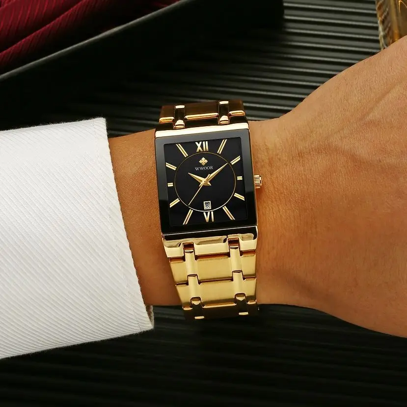 

WWOOR 2021 новые золотые черные мужские часы лучший бренд класса люкс Водонепроницаемый Календарь модные деловые кварцевые наручные часы Relogio ...