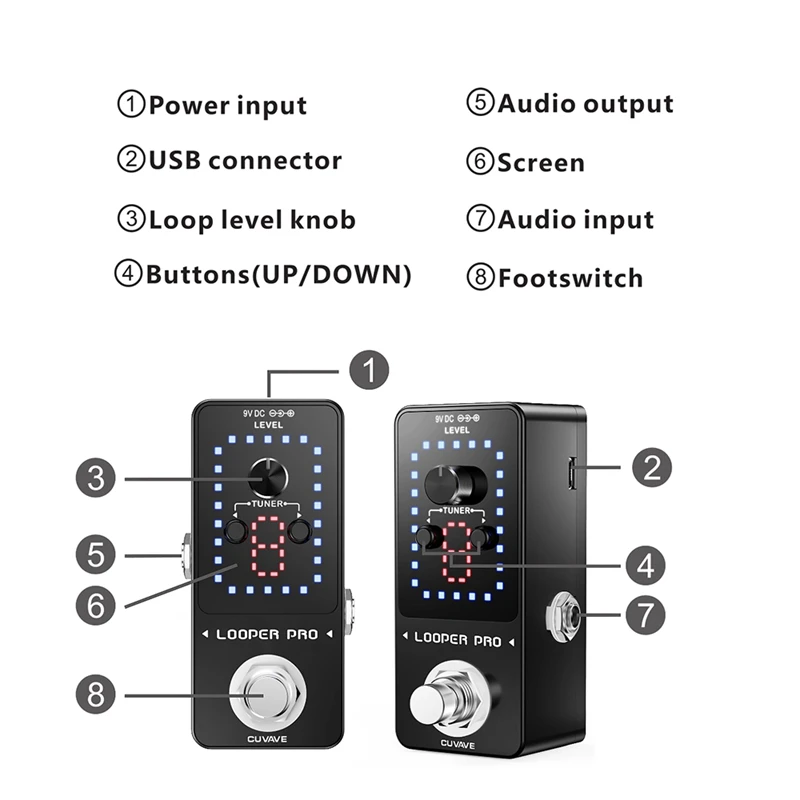 cuvave looper pro erweiterte gitarre schleife pedal gitarre teile effekte pedal 9 loops unbegrenzte overdubs gebaut in tuner funktion free global ship