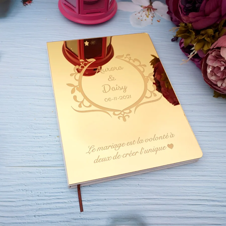 

Custom Acrylic Mirror Guest Book Rustic Alternate Unique Bride & Groom Memory Album,Wedding Favor