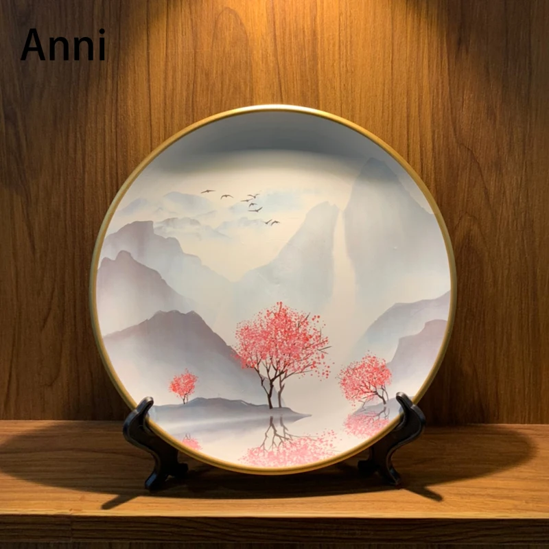 

Chinese Ceramic Plate Hand-painted Ink Painting Plate Ornaments Wine Cabinet Living Room Decorative Bowls for Home Decoration