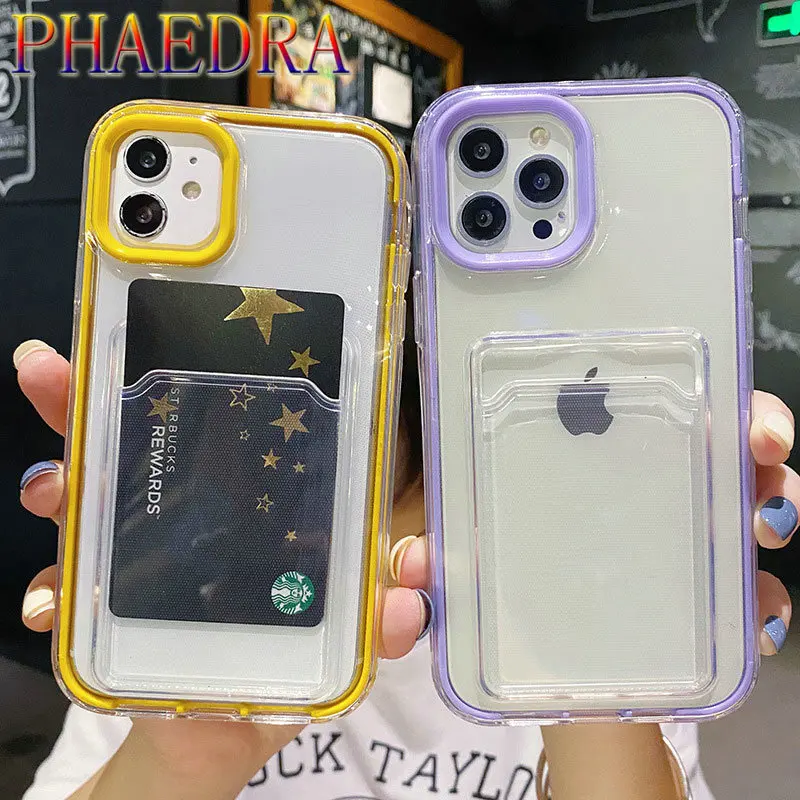 

Transparent Luxury Card Bag Candy Color Phone Case For iPhone 12 11 Pro Max X XS MAX XR 7 8 plus 2020 SE Clear Soft Back Cover