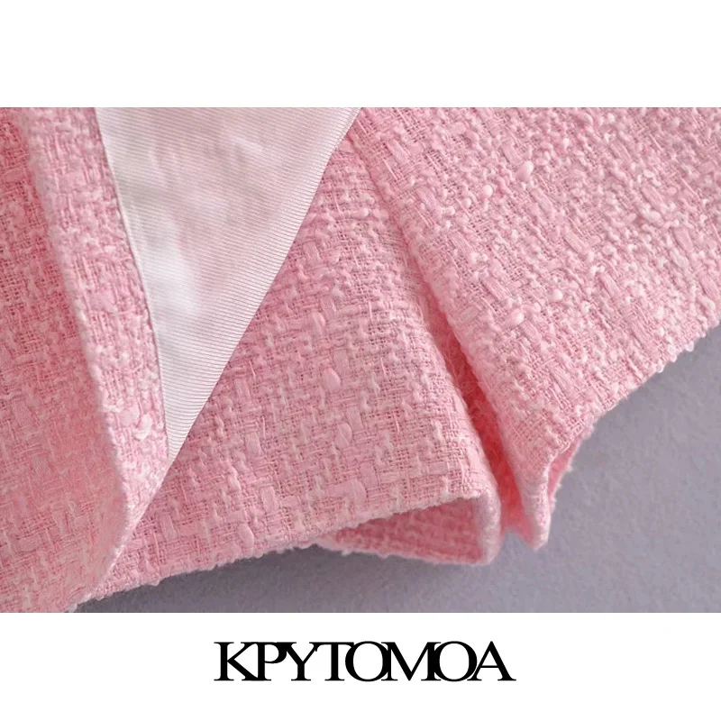 

KPYTOMOA Women 2021 Chic Fashion Check Tweed Shorts Skirts Vintage High Waist Side Zipper Female Skorts Mujer
