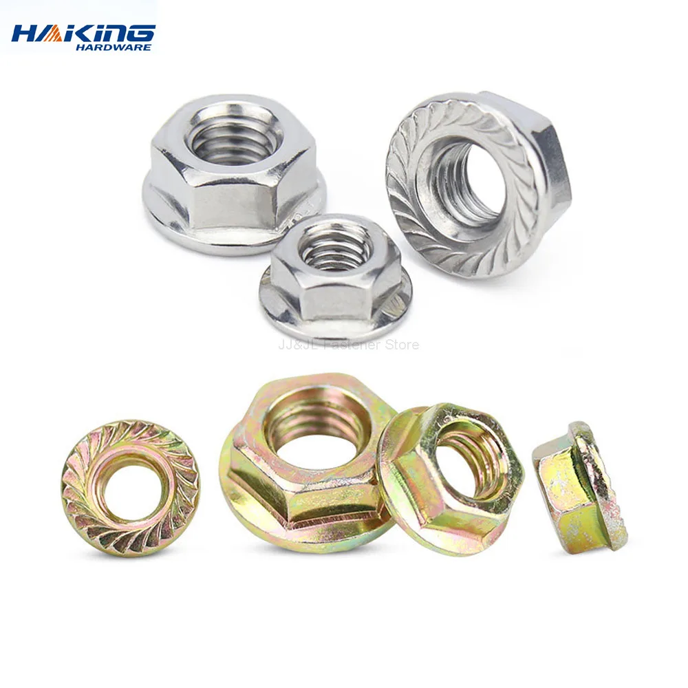 2/5/10/20 Pcs M3 M4 M5 M6 M8 M10 M12 Zinc Plated Carbon Steel Hexagon Hex Head Serrated Spinlock Flange Nuts Locking Lock Nut