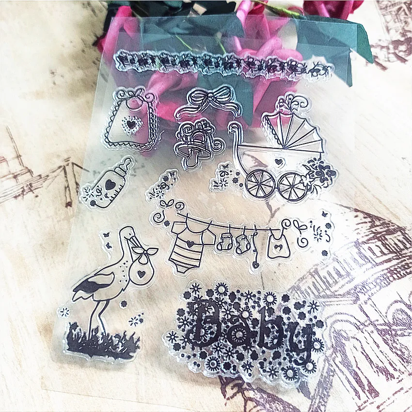 

11*16cm Baby bird stroller Transparent Clear Stamps / Silicone Seals Roller Stamp for DIY scrapbooking photo album/Card Making