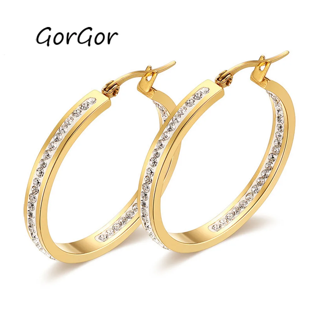

GorGor Titanium Steel Inner and Outer Ring Rhinestone Earrings Wholesale Titanium Steel Earrings Opening Staff EH-054G