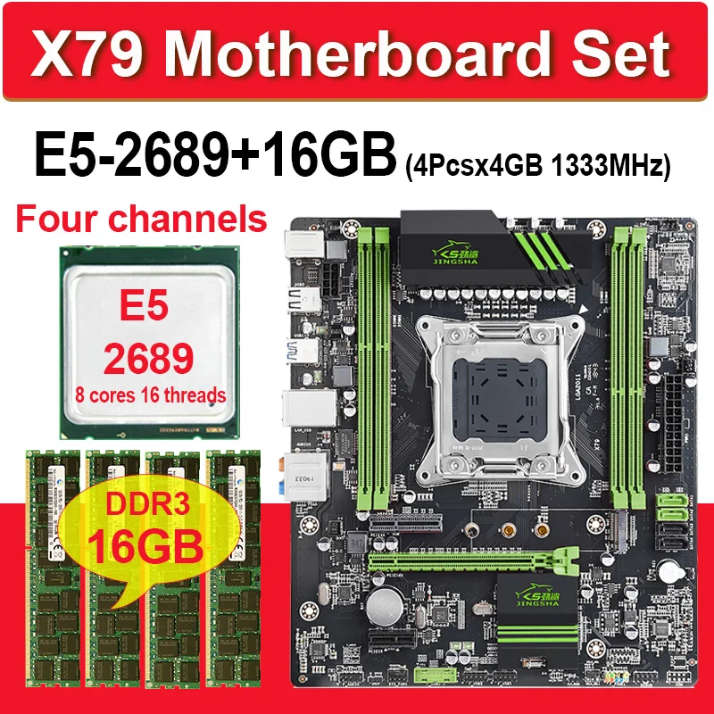 Günstig JINGSHA X79 Motherboard Set Mit Xeon E5 2689 4 Stücke X 4GB = 16GB 1333MHz DDR3 ECC REG Speicher ATX SATA3 NVME M.2 SSD Vier Kanäle