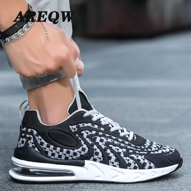 

2021 Newest Couple Running Shoes Black Air Cushion Height Increasing Breathable Large Popular Low Cut Walking Shoes 36-47