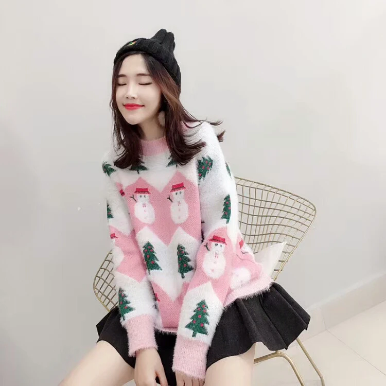 Женский Повседневный пуловер с длинным рукавом и круглым вырезом осенне-зимний