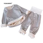 Детская одежда, зимняя плотная теплая одежда из бархата, костюм для мальчиков и девочек, домашняя одежда, пижамы с высокой талией, костюм из двух предметов в полоску