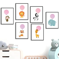 nordic posters and prints cute pink balloon lion giraffe elephant wall art canvas painting cartoon wall pictures kids room decor