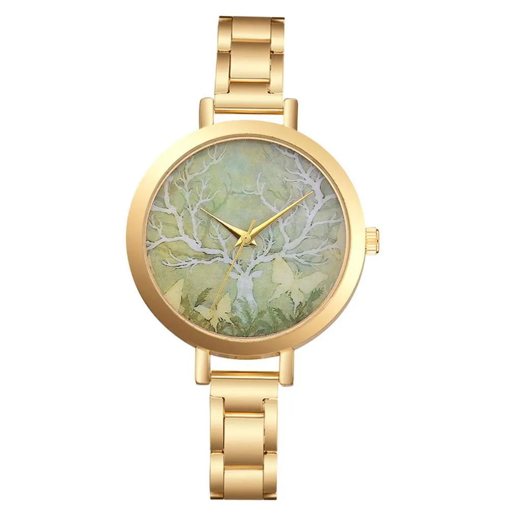 Кварцевые часы для женщин водостойкий стальной ремешок простой узор Женские