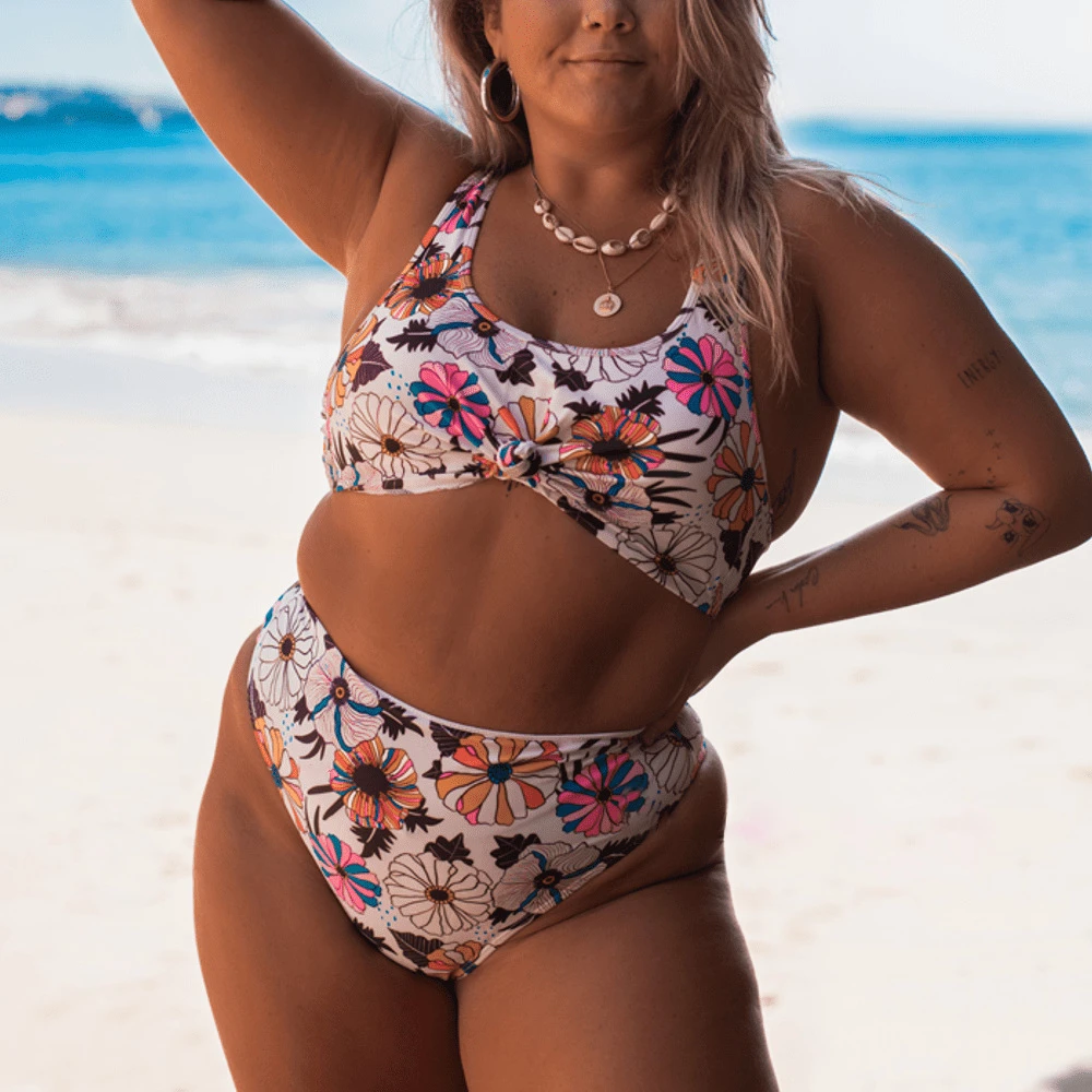 

Large Size Printed Sling Swimsuit Ladies Beach Backless Bikini Two-piece Strappy Swimwear Sexy Biquini