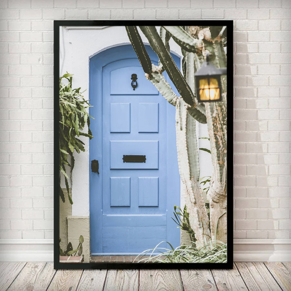 Настенная картина с изображением синей двери в европейском стиле для старого