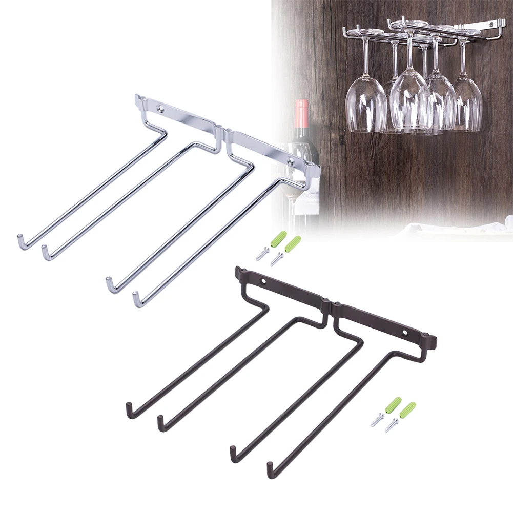 

Holder Hanging Stemware Under Cabinet Metal Home Wine Rack Wall Mount Double Row Supplies Shelf Hanger Useful Bar Kitchen