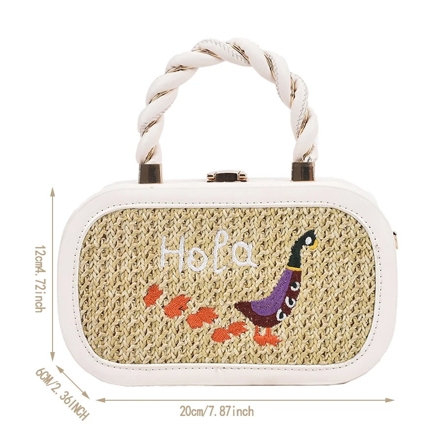 

Fashion Straw Stitching Women Handbags Embroidered Pattern Casual Chain Shoulder Bags Party Clutch Female Crossbody Bags Purses