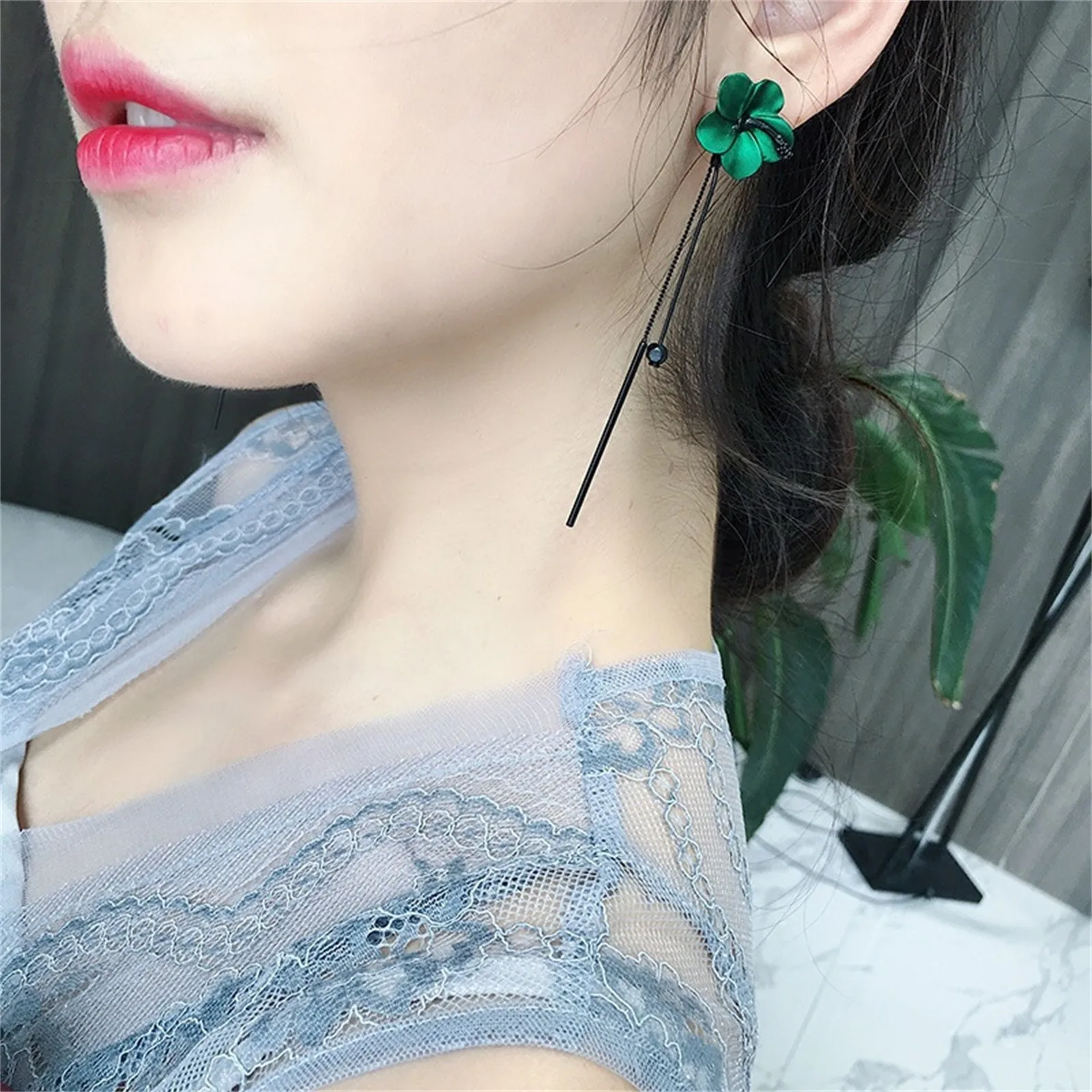 Wild Burgundy noble flowers Ear Jewelry Long Temperament Silver Needle Earrings Female Flower Tassel Party Gift | Украшения и