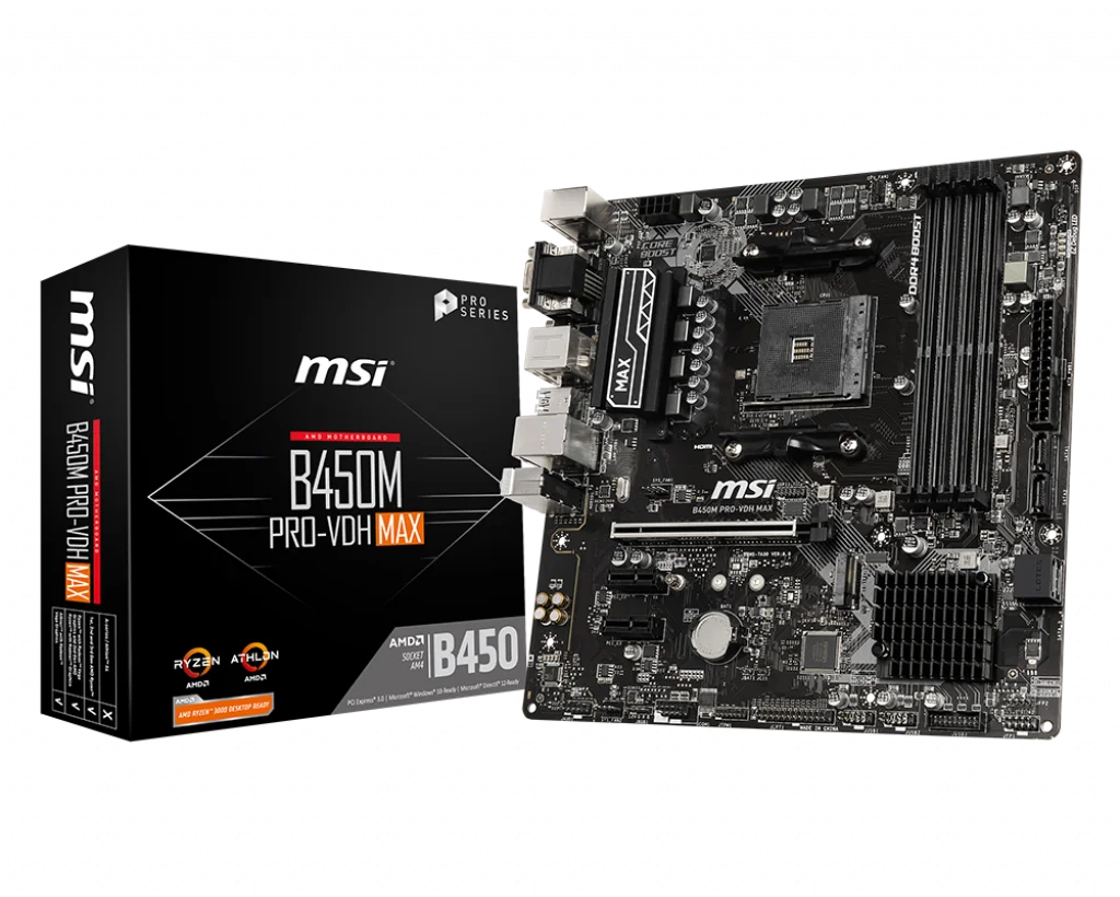 Системная плата msi B450M-PRO-VDH-MAX AMD ryzen с поддержкой 3-го поколения am4 M.2 ssd USB3.1 ddr4 VGA DVI HDMI Micro-ATX b450 материнская плата
