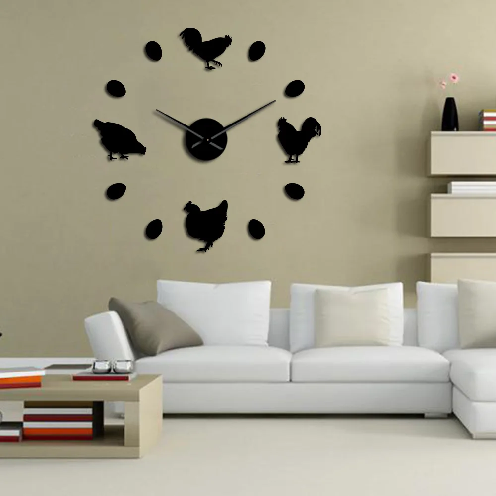 Ферма курица и свежие яйца фермы DIY большие настенные часы сельский дом