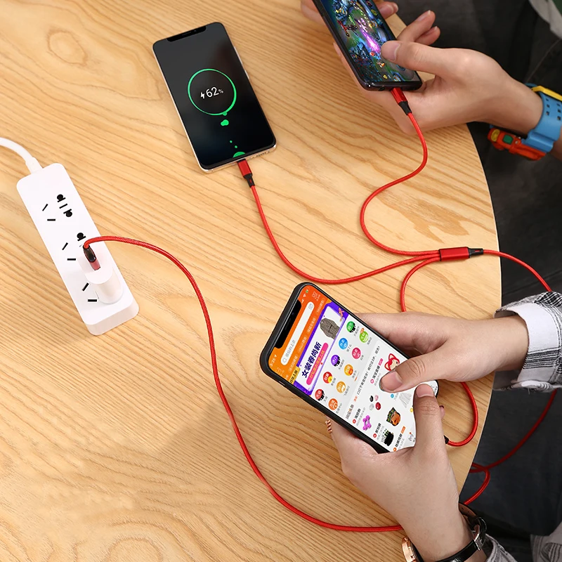 Быстрая зарядка 3 в 1 8Pin usb type C Micro USB кабель для iPhone 8X7 6 6S Plus samsung Nokia USB кабели Нейлоновый Шнур Универсальный