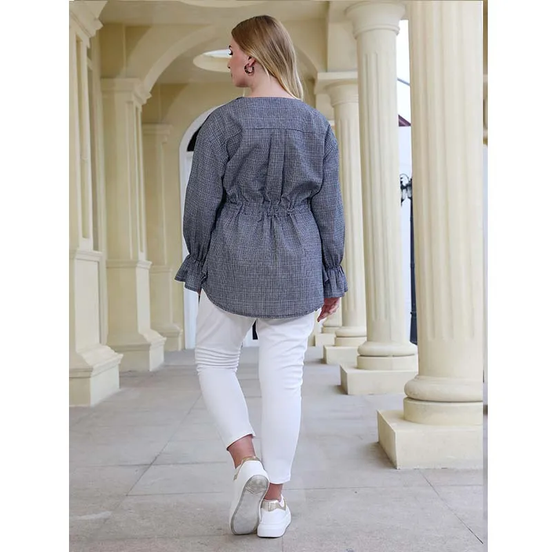 Женская блузка WHZHM в шотландскую клетку повседневный Топ серого цвета с длинным