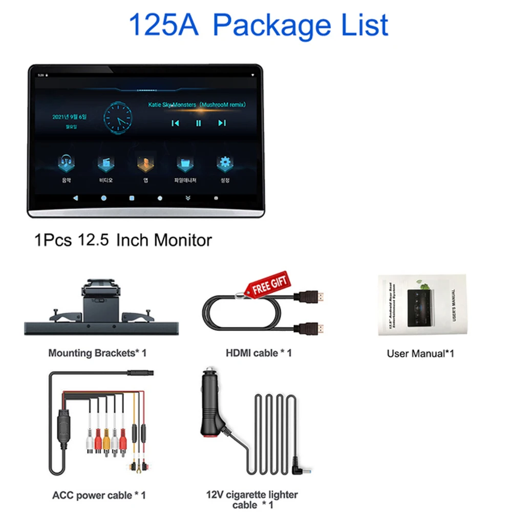 12.5 Inch Android 10 Headrest Monitor 1920*1080 4K 1080P Car Video Player Miracast Display Wifi HDMI USB Netflix FM 2GB 32GB 12V - купить по