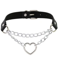 heart choker goth neck chain punk collar for women girl black leather chocker kawaii cosplay jewelry grunge accessories