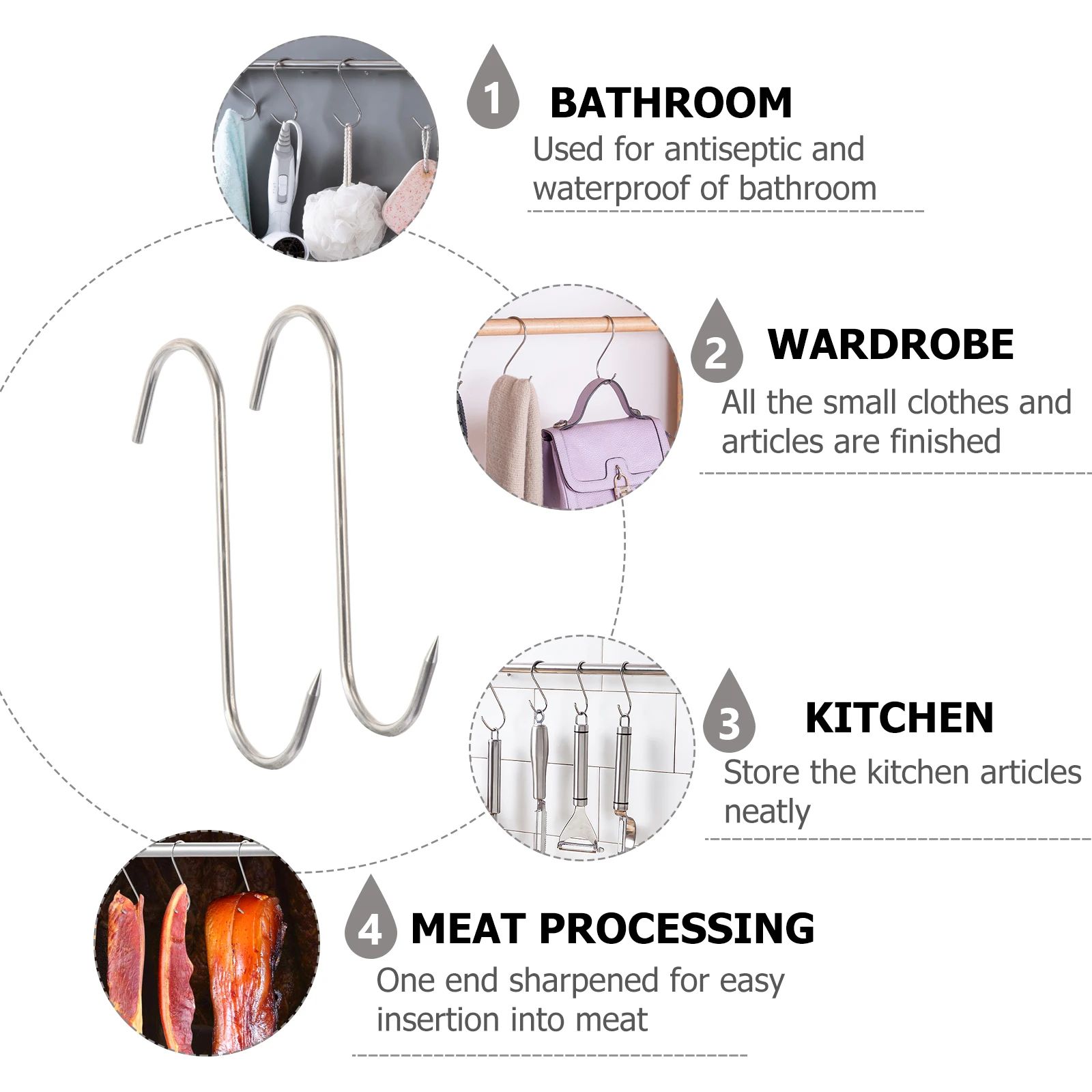 

10PCS Durable Butcher Hook Meat Hook Pork Hook for Hanging Kitchen Ornament Decoration for Bacon Meat Hams Processing