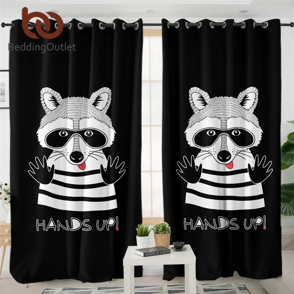 BeddingOutlet Raccoon Window Curtain Cute Animal Black Curtains For Kitchen Cartoon Living Room 1-Piece rideaux | Дом и сад
