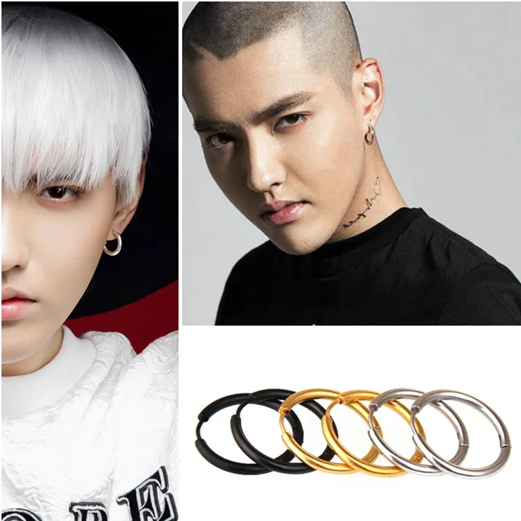 

Black/Gold/Silver Color Tone Stainless Steel Hoop Earrings Round Loop Earring Men Women big size Hyperbole Jewelry 2021