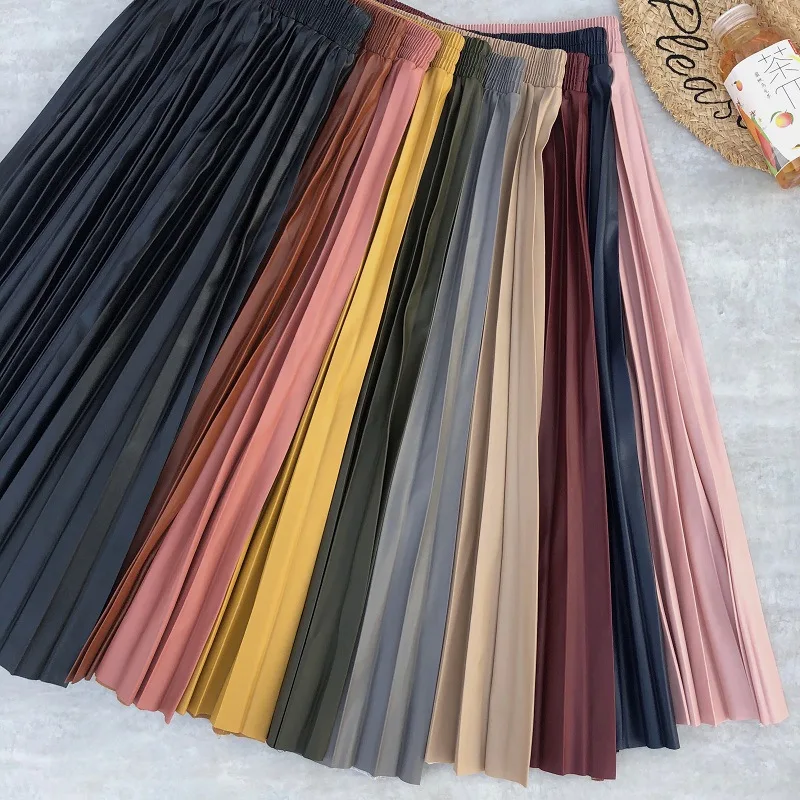 Осенние плотные гофрированные длинные юбки трапециевидной формы из
