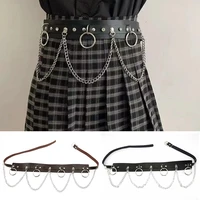 new fashion sexy women hiphop belt with chain harajuku punk style jk waist adjustable disco dancing pu dress jeans waist chain