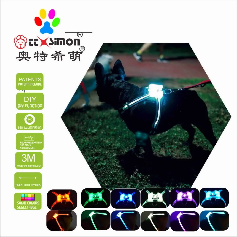 

CC Simon safety led dog pet light up collar night Puppy Lead Pets Vest