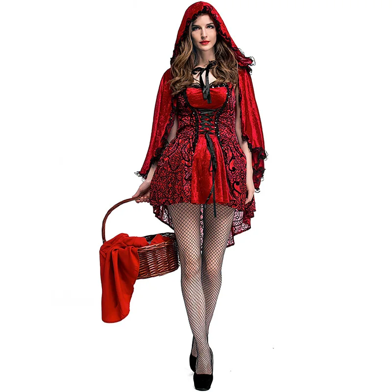 Little Red Riding Hood Costume Halloween Fantasia Fancy Dress Party Fairy Tale Cosplay Outfit For Adult Women | Тематическая одежда