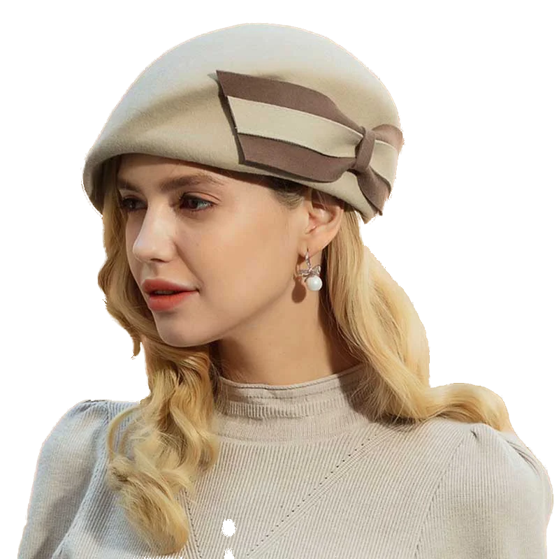 Французский верблюжьей шерсти шляпы берет Женская зимняя фетровая шляпа с