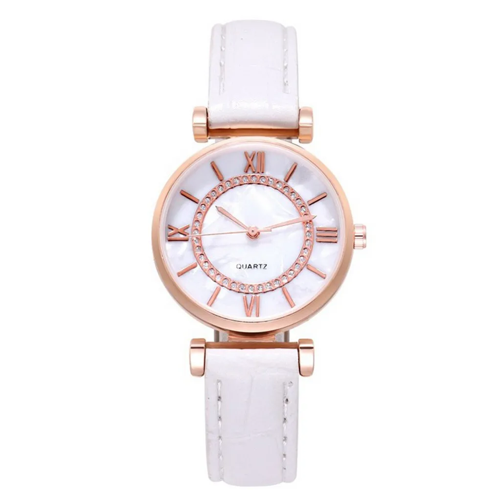 Римская шкала ракушка шаблон Мода Бизнес кожаный ремень женские часы дамы