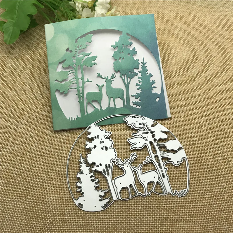 Happy Christmas Tree Animal Deer Frames металлические режущие штампы высечки для скрапбукинга DIY