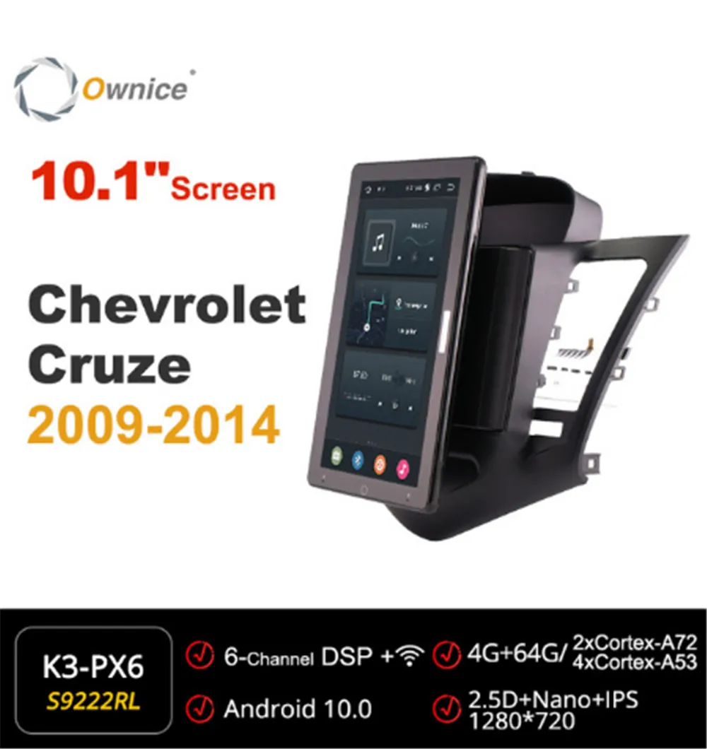 

1280*720 Ownice Android 10.0 Car Radio forChevrolet Cruze 2009 - 2014 GPS Multimedia Player Audio head Unit 10.1" IPS Rotatable