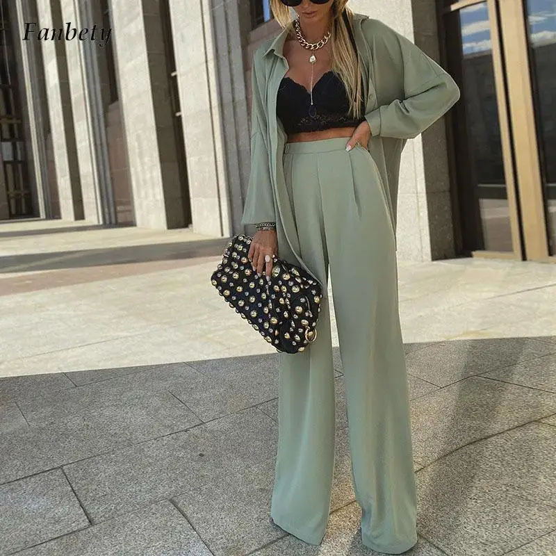 

Fashion Commute Long Sleeve Sweatshirt+Long Pant Women Outfit Set Autumn Elegant Solid Turn-down Collar Office Lady 2 Piece Sets