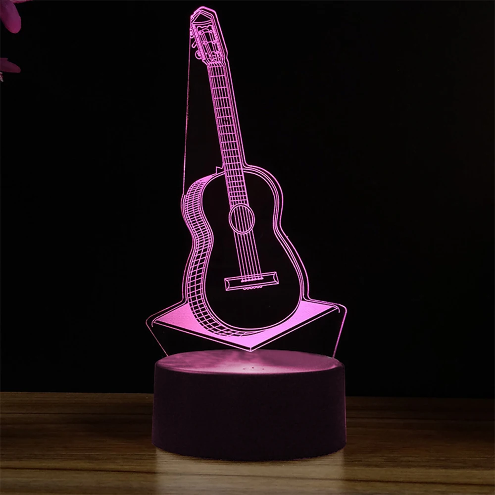 Guitar 3D Led Lamp Acrylic Plate Touch Sensor Base Home Bedroom Decoration 7 Colors USB Atmosphere Night Light Child Xmas Gifts