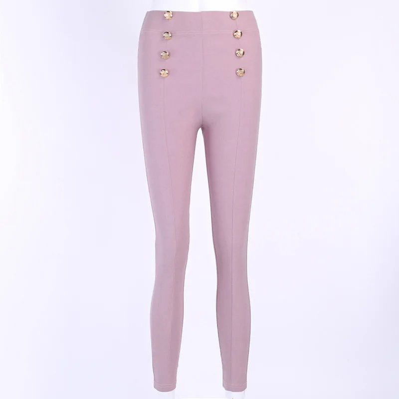 

High Waist Pants Solid Button Slim Pantalon Femme Casual Pencil Pants Women Skinny Trousers Ladies Fashion Streewear
