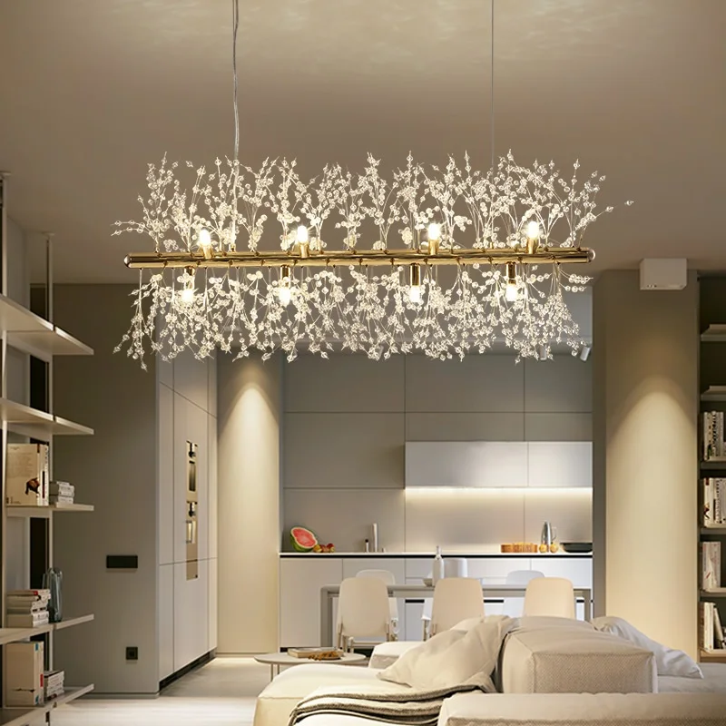 

Long crystal LED chandelier Home dining room bedroom study lamp Coffee shop bar restaurant decoration chandelier